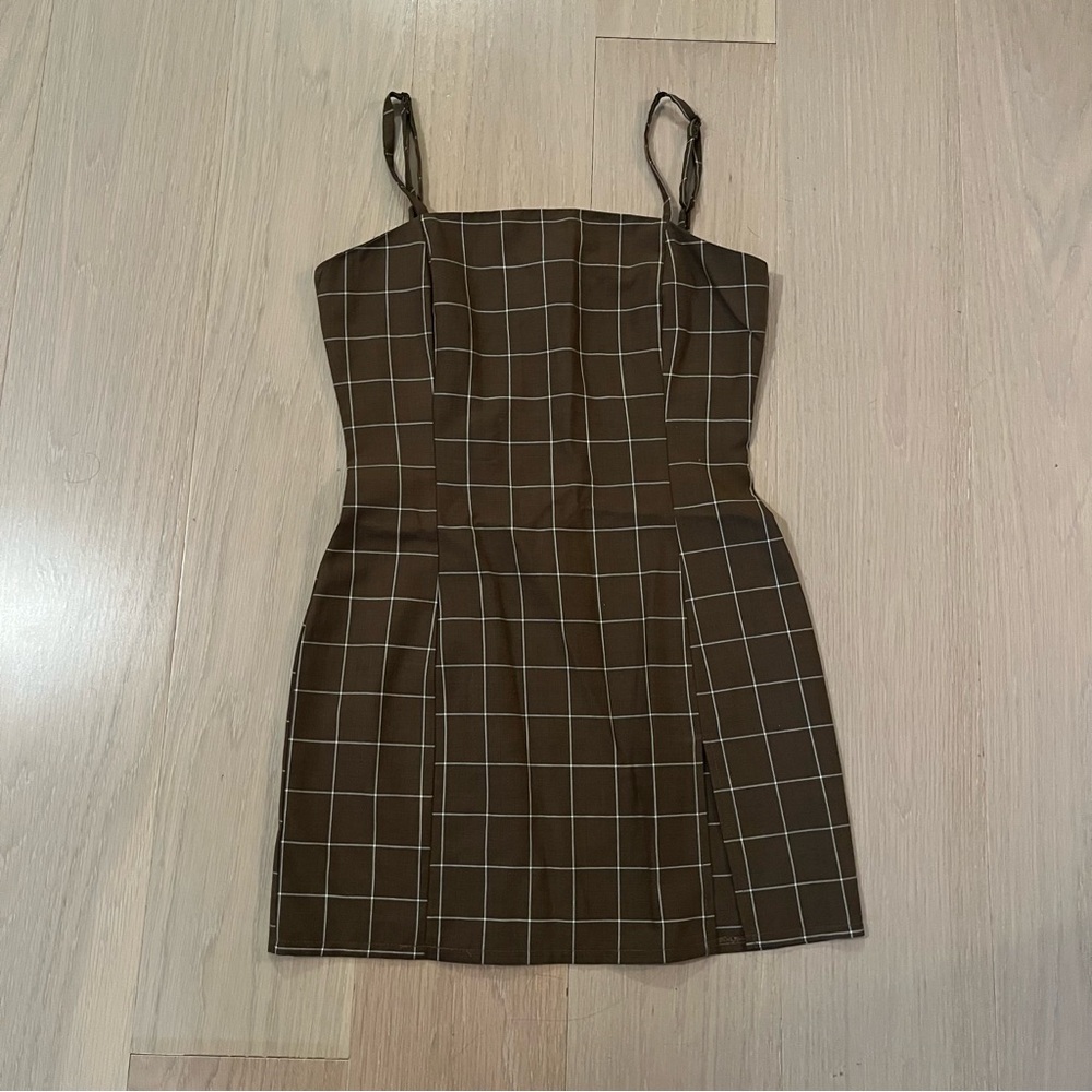 Asos Design Brown Plaid Mini Dress